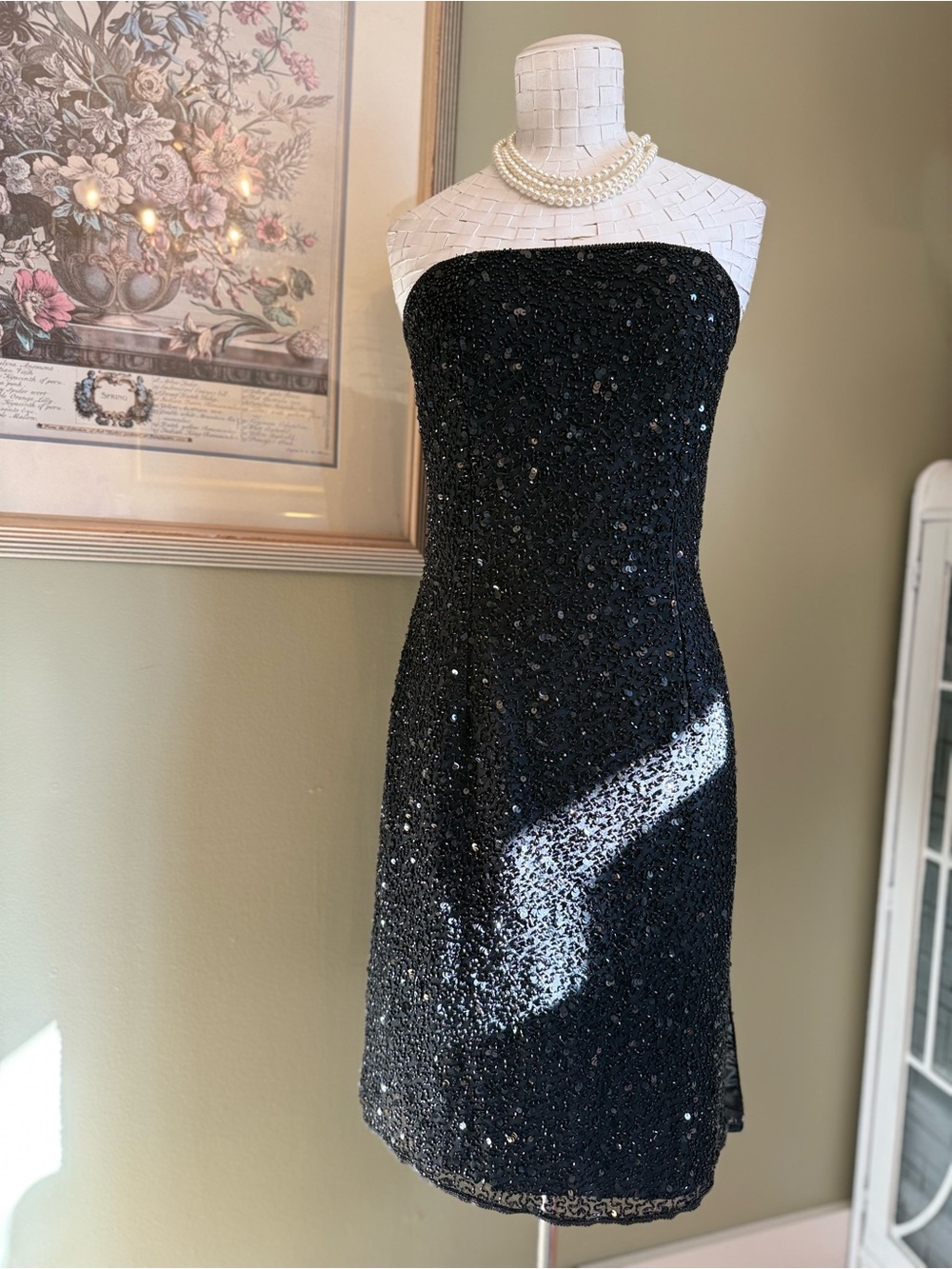 Vintage Scala 100% Silk Beaded & Sequined Strapless Mini Dress - Size M